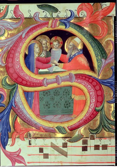 Ms 558 f.26v La Presentación en el Templo (detalle) de Fra Angelico