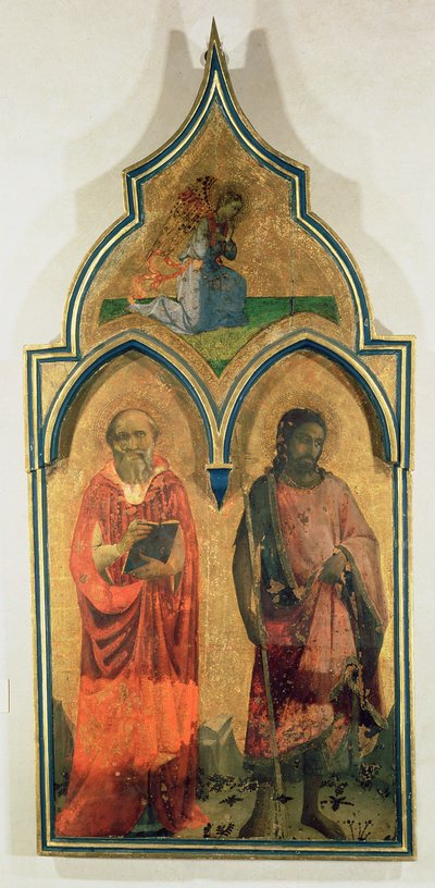 San Jerónimo y San Juan Bautista, panel lateral de La Virgen y el Niño con el Tabernáculo de la Santísima Trinidad de Fra Angelico