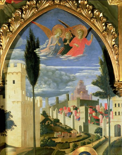 Retablo de Santa Trinita, detalle de los ángeles afligidos de Fra Angelico
