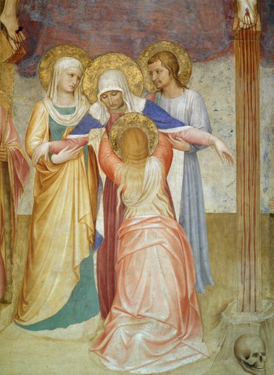 La Crucifixión, detalle de la Virgen y asistentes del Capítulo de Fra Angelico