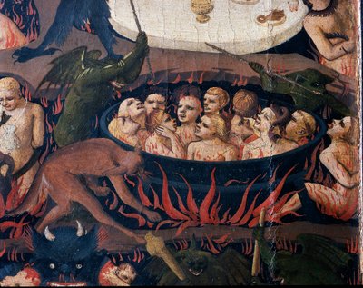 El Juicio Final: Infierno - Las almas de los condenados sometidas a tortura en los círculos del Infierno, 1432-1435 de Fra Angelico