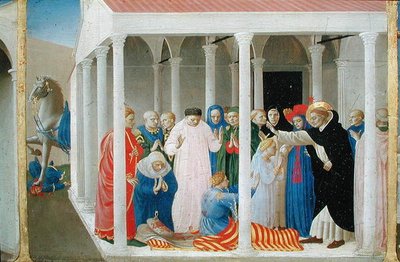 La Resurrección de Napoleón Orsini por San Domingo, del panel predela de la Coronación de la Virgen de Fra Angelico