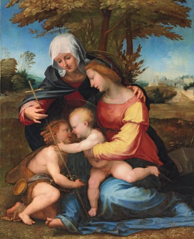 La Virgen y el Niño en un paisaje con Santa Isabel y el niño San Juan Bautista, 1516 de Fra Bartolomeo