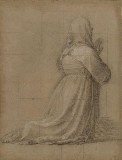Mujer arrodillada en oración, vista de espaldas (estudio para la figura de Santa Catalina) de Fra Bartolomeo