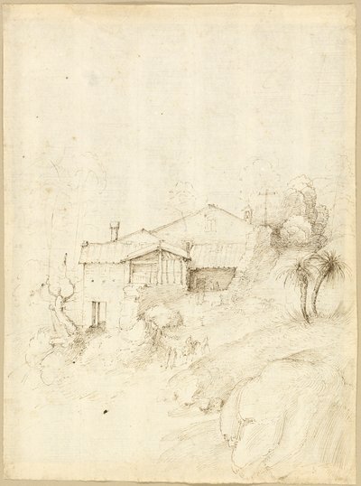 Monasterio en la ladera de una colina rocosa de Fra Bartolommeo