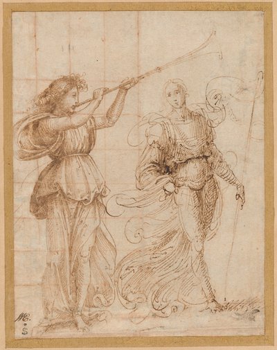 Un Ángel Tocando una Trompeta y Otro Sosteniendo un Estandarte de Fra Bartolommeo