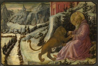 San Jerónimo y el león (Predela del retablo de Santa Trinità de Pistoia) de Fra Filippo Lippi