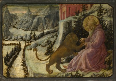 San Jerónimo y el León, Panel Predela del Retablo de Santa Trinità de Pistoia, 1455-1460 de Fra Filippo Lippi