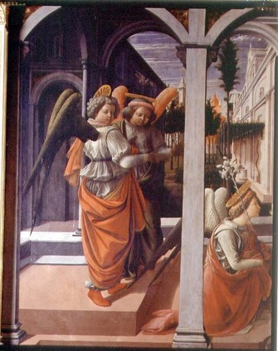 La Anunciación (detalle de los dos ángeles) de Fra Filippo Lippi