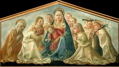 La Virgen de la Humildad rodeada de santos y ángeles de Fra Filippo Lippi