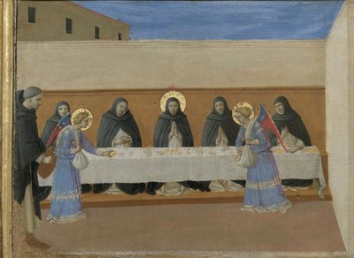 Los ángeles sirven la cena a los frailes. Políptico de Cortona (detalle), ca. 1437 de Fra Giovanni Angelico da Fiesole