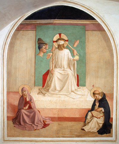 Cristo Burlado en Presencia de la Virgen y San Domingo de Fra school of Angelico