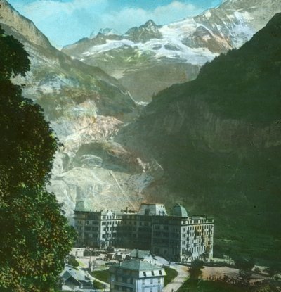 Hotel Bear, glaciar y Fiescherhorn, Grindelwald, Suiza, finales del siglo XIX-principios del siglo XX de Fradelle and Young