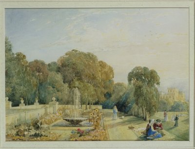 Vista de los jardines en Chatsworth, Derbyshire, c.1820 de Frances Elizabeth Swinburne