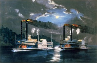 Una carrera de medianoche en el Mississippi, después de un dibujo de H.D. Manning, pub. por Currier and Ives, Nueva York, 1860 de Frances Flora Bond Palmer
