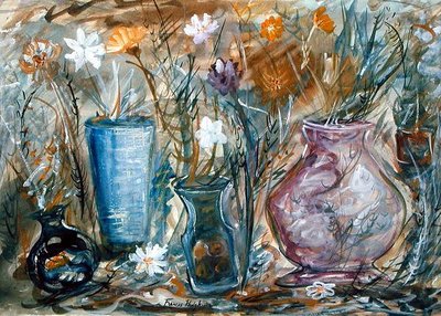 Jarrones de flores (acuarela sobre papel) de Frances Hodgkins