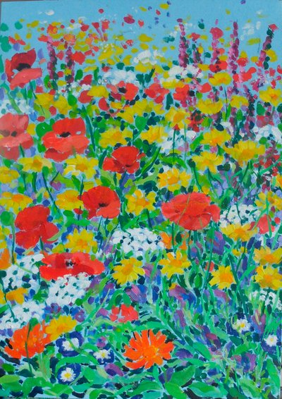 Pradera de flores silvestres, 2024 (acrílico sobre lienzo) de Frances Naggs