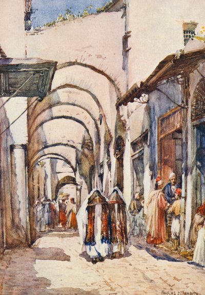 Una calle de arcos, Túnez (litografía en color) de Frances Nesbitt