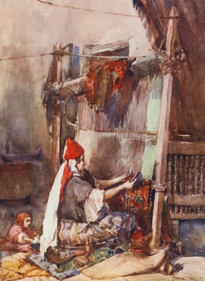 Fabricación de alfombras (litografía en color) de Frances Nesbitt
