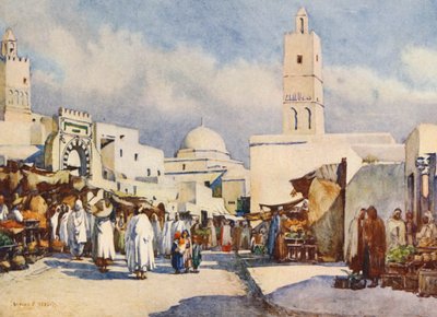 La Grande Rue, Kairouan (litografía en color) de Frances Nesbitt