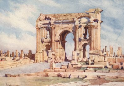 El Arco de Trajano, Timgad (litografía en color) de Frances Nesbitt