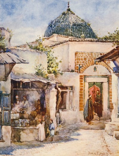 La tienda de buñuelos, Túnez (litografía en color) de Frances Nesbitt