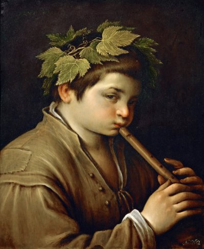 Niño tocando la flauta por Francesco Bassano el Joven, ca. 1580-1585 de Francesco Bassano