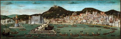 Tavola Strozzi: el regreso de la flota aragonesa victoriosa en la batalla de Ischia en 1465 de Francesco (attr.) Rosselli