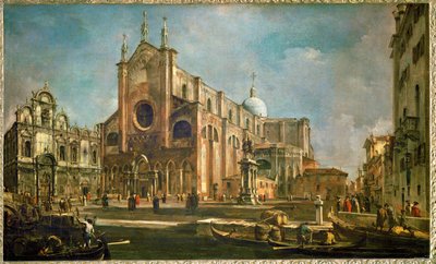 Campo de la iglesia Giovanni e Paolo con la Escuela de San Marcos y el monumento de Colleoni, Venecia ... de Francesco (circle of) Guardi