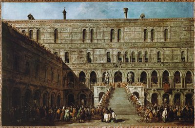 Coronación del Dux de Venecia en la Escalera de los Gigantes del palacio ducal ... de Francesco (circle of) Guardi