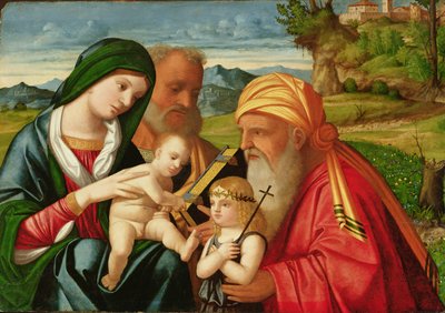 Sagrada Familia con San Simeón y Juan Bautista, principios del siglo XVI (óleo sobre tabla) de Francesco (fl.1508 45) Rizzi da Santacroce