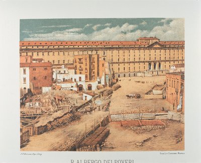 Italia, Nápoles, Albergo dei Poveri (Hospicio de los pobres) 1889 (litografía) de Francesco Aversano