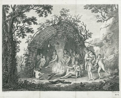 Vista de los indios de Terra del Fuego en su choza (sin título) de Francesco Bartolozzi