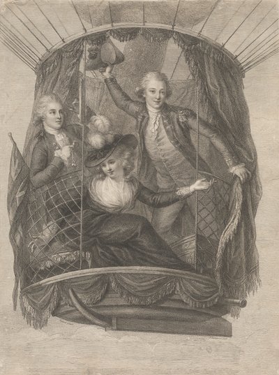 Ascensión de Madame Sage, el Caballero Biggin y el Capitán Vincent Lunardi en globo, 20 de junio de 1785 de Francesco Bartolozzi