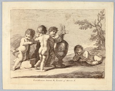 Niños jugando con un pájaro de Francesco Bartolozzi
