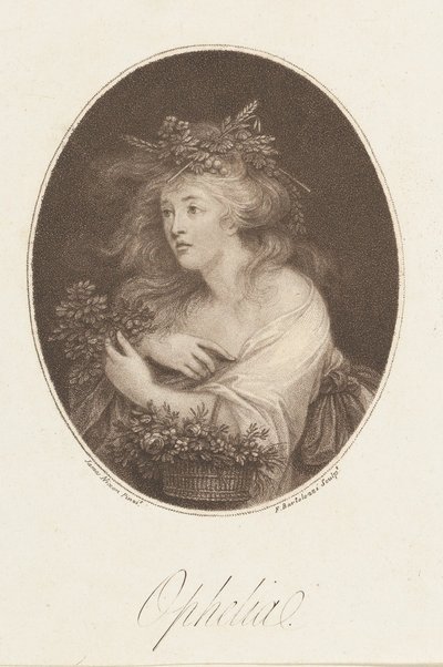 Ofelia Shakespeare, Hamlet, Acto 4, 1784 de Francesco Bartolozzi