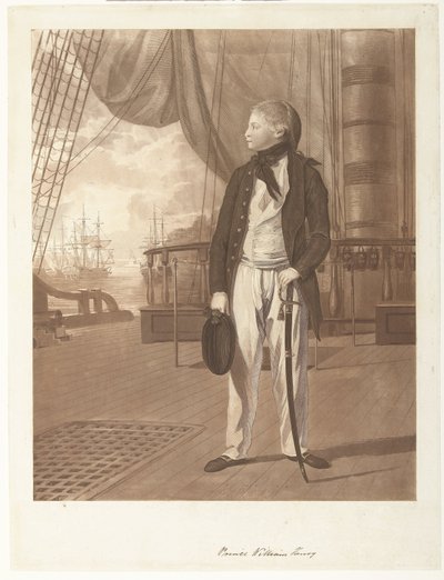 Retrato del Príncipe William Henry a bordo de un buque de guerra de la Marina Real Británica. de Francesco Bartolozzi