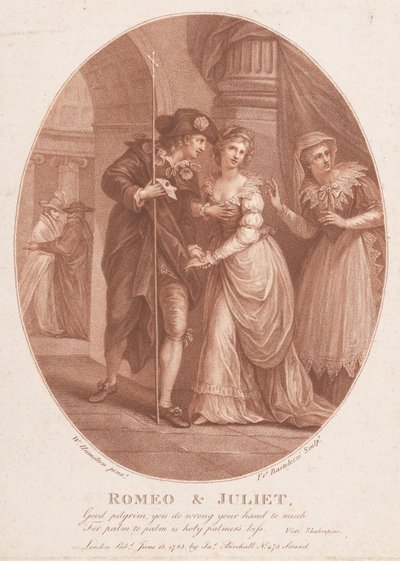 Romeo y Julieta en el baile de máscaras, Shakespeare, Romeo y Julieta, Acto 1, Escena 5 de Francesco Bartolozzi