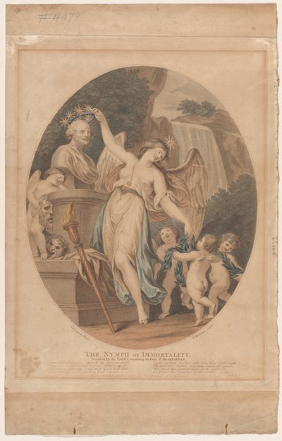 La ninfa de la inmortalidad, atendida por los amores, coronando el busto de Shakespeare..., septiembre 1784. de Francesco Bartolozzi