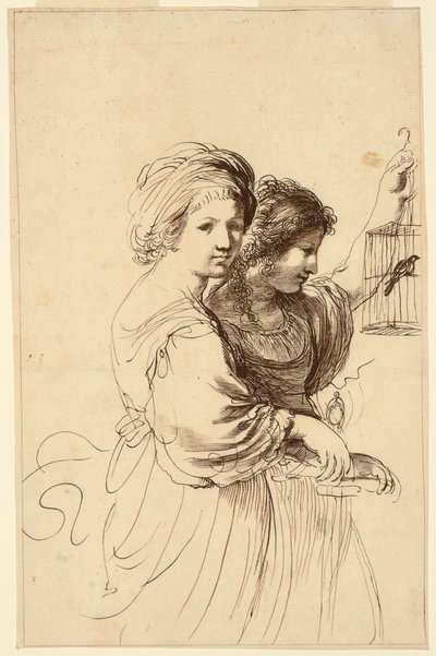 Dos Niñas Jóvenes, Una Sosteniendo una Jaula de Francesco Bartolozzi