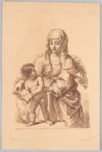 Virgen y niño sosteniendo un libro de Francesco Bartolozzi