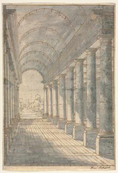 Arcada de bóveda de cañón representada en perspectiva de Francesco Battaglioli