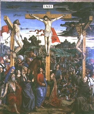 Crucifixión con San Jerónimo y San Francisco de Francesco Bianchi Ferrari