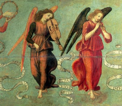 Ángeles tocando el violín y la flauta (detalle) de Francesco Botticini