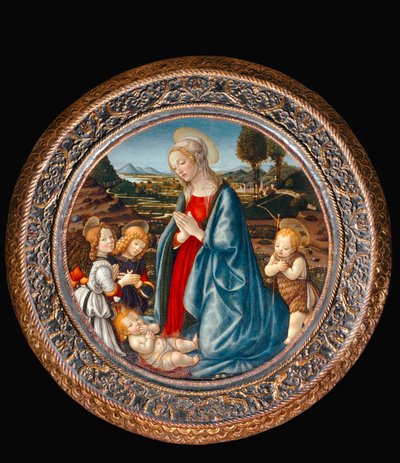 Virgen con el Niño, rodeada de San Juan Bautista y dos ángeles ... de Francesco Botticini