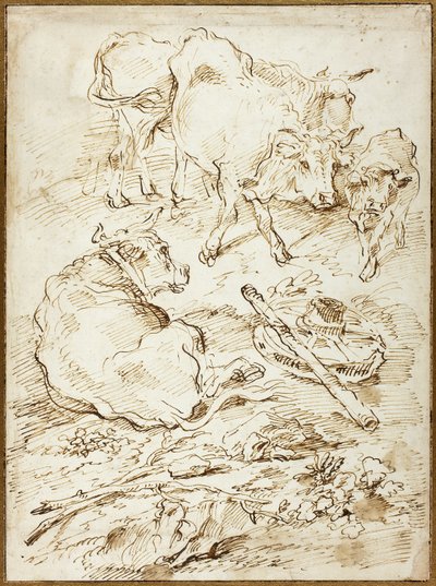 Ganado junto a la rueda del carro de Francesco Castiglione