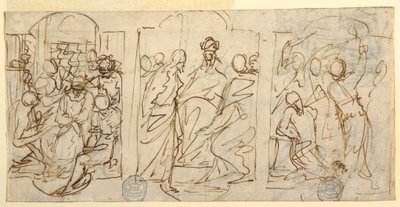 Dibujo, Tres etapas de la Pasión: La burla, Cristo ante Pilatos, Flagelación, ca. 1848 de Francesco Coghetti