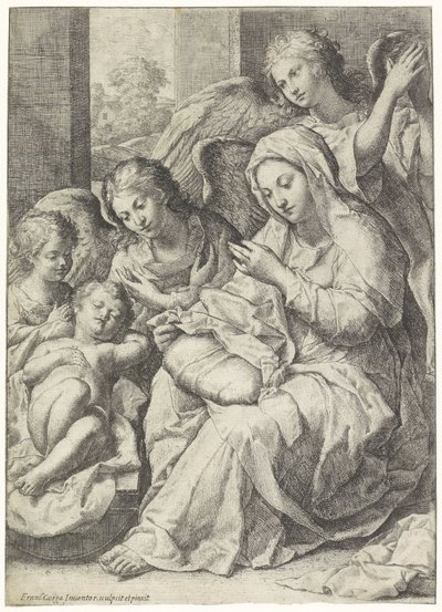 María y el niño Cristo durmiente rodeados de ángeles de Francesco Cozza