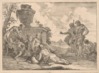 Un sátiro con un bastón y otras siete figuras de Francesco Fontebasso