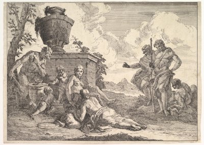 Sátiro con garrote y siete figuras, de Bacanales e Historias de Francesco Fontebasso